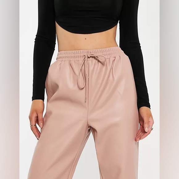 Missguided Blush Pink Tie Hem Faux Leather Joggers - Picture 3 of 6